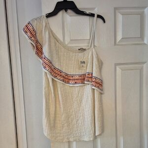Lucky Brand Embroidered One-Shoulder Top - Cream